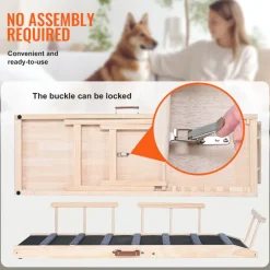 VEVOR Dog Ramp, Folding Pet Ramp for Bed, Adjustable Dog Ramp for Small, Large, Old Dogs & Cats, Wooden Pet Ramp with 47.2