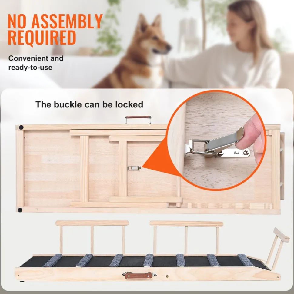 VEVOR Dog Ramp, Folding Pet Ramp for Bed, Adjustable Dog Ramp for Small, Large, Old Dogs & Cats, Wooden Pet Ramp with 47.2" Long Ramp, Adjustable from 13.8" to 27.6", Suitable for Couch, Sofa, Car