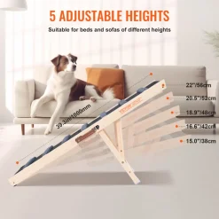 VEVOR Dog Ramp, Folding Pet Ramp for Bed, Adjustable Dog Ramp for Small, Large, Old Dogs & Cats, Wooden Pet Ramp with 39.3