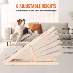VEVOR Dog Ramp, Folding Pet Ramp for Bed, Adjustable Dog Ramp for Small, Large, Old Dogs & Cats, Wooden Pet Ramp with 41.3" Long Ramp, Adjustable from 13.77" to 25.59", Suitable for Couch, Sofa, Car