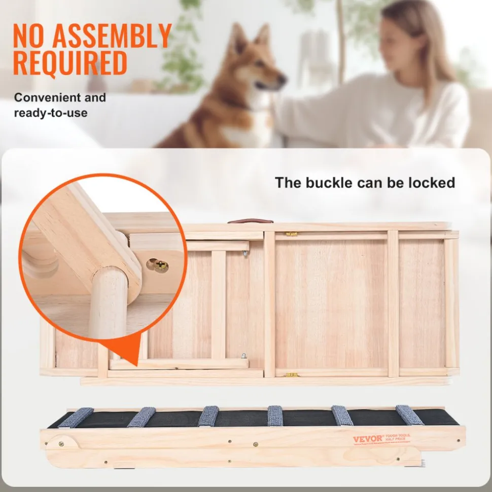 VEVOR Dog Ramp, Folding Pet Ramp for Bed, Adjustable Dog Ramp for Small, Large, Old Dogs & Cats, Wooden Pet Ramp with 41.3" Long Ramp, Adjustable from 13.77" to 25.59", Suitable for Couch, Sofa, Car