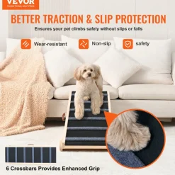 VEVOR Dog Ramp, Folding Pet Ramp for Bed, Adjustable Dog Ramp for Small, Large, Old Dogs & Cats, Wooden Pet Ramp with 41.3