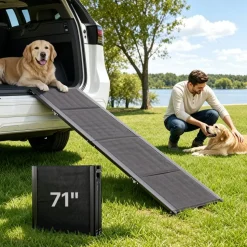VEVOR Dog Ramp for Cars, 71" L x 20" W, Folding Pet Ramps for Medium & Large Dogs up to 250lbs, Pet Stair Ramp with Non-Slip Oxford Fabric Surface, Portable Outdoor Dog Car Ramps for SUV & Truck