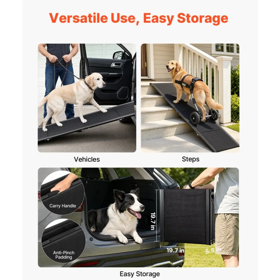 VEVOR Dog Ramp for Cars, 71" L x 20" W, Folding Pet Ramps for Medium & Large Dogs up to 250lbs, Pet Stair Ramp with Non-Slip Oxford Fabric Surface, Portable Outdoor Dog Car Ramps for SUV & Truck