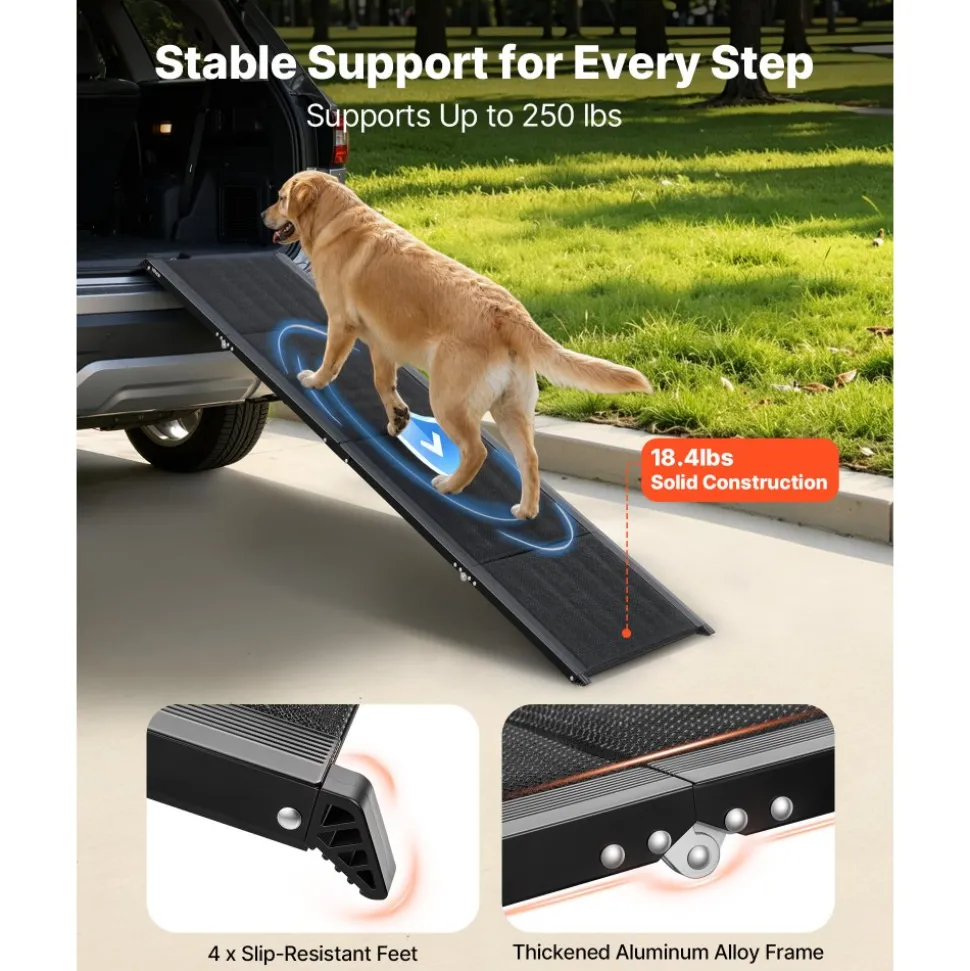 VEVOR Dog Ramp for Cars, 71" L x 20" W, Folding Pet Ramps for Medium & Large Dogs up to 250lbs, Pet Stair Ramp with Non-Slip Oxford Fabric Surface, Portable Outdoor Dog Car Ramps for SUV & Truck