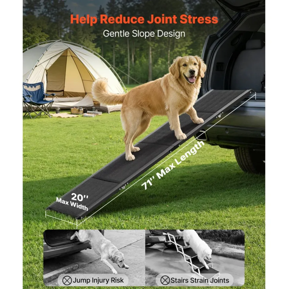 VEVOR Dog Ramp for Cars, 71" L x 20" W, Folding Pet Ramps for Medium & Large Dogs up to 250lbs, Pet Stair Ramp with Non-Slip Oxford Fabric Surface, Portable Outdoor Dog Car Ramps for SUV & Truck