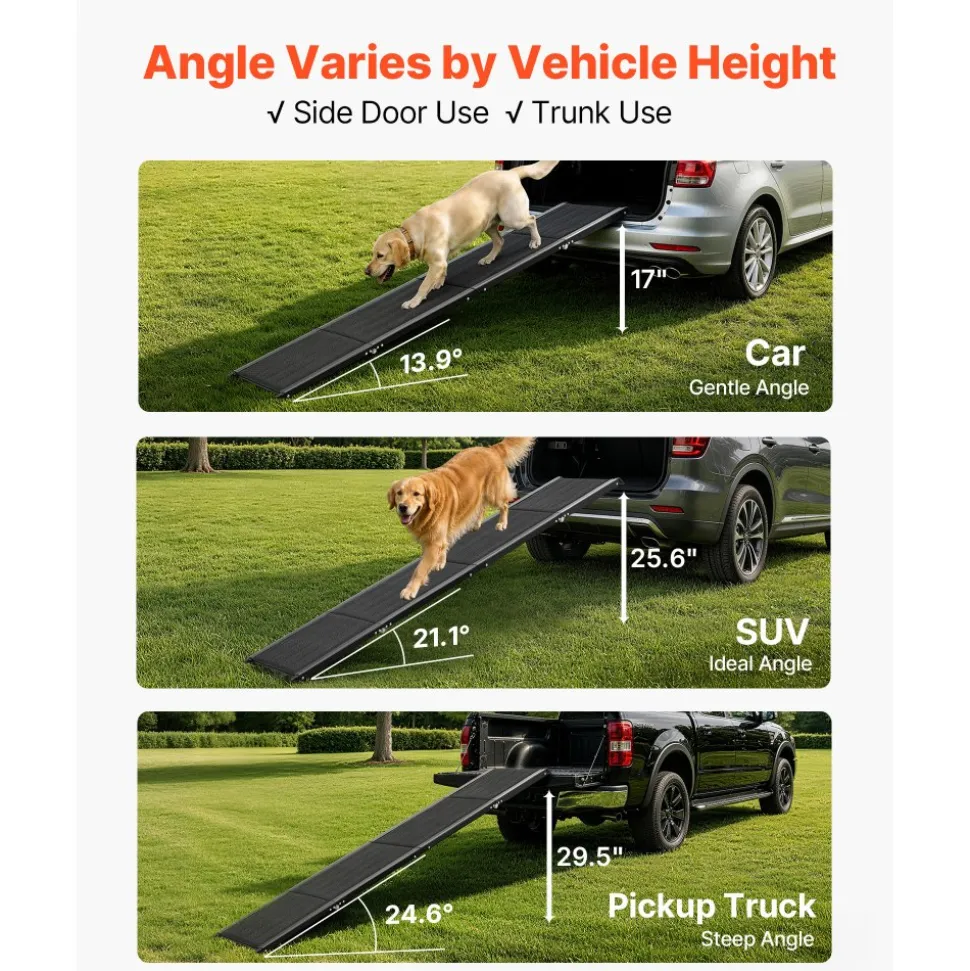 VEVOR Dog Ramp for Cars, 71" L x 17" W, Folding Pet Ramps for Medium & Large Dogs up to 250lbs, Pet Stair Ramp with Non-Slip Oxford Fabric Surface, Portable Outdoor Dog Car Ramps for SUV & Truck