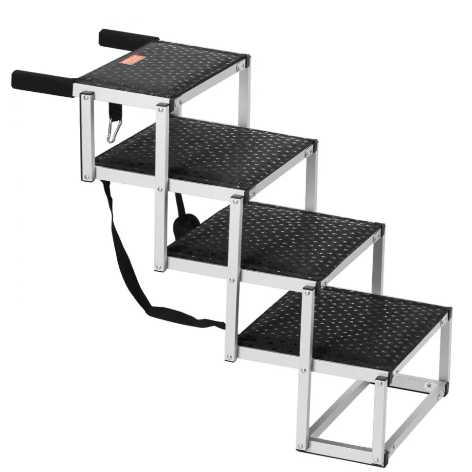 VEVOR Dog Stair for Cars, Wide 4-step Dog Car Steps, Folding Dog Car Ramp with Nonslip Surface, Portable Pet Steps Lightweight Aluminum for Car, SUV and Truck, Supports up to 150 lbs