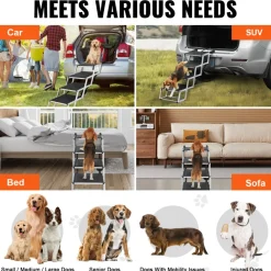 VEVOR Dog Stair for Cars, Wide 4-step Dog Car Steps, Folding Dog Car Ramp with Nonslip Surface, Portable Pet Steps Lightweight Aluminum for Car, SUV and Truck, Supports up to 150 lbs