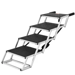 VEVOR Dog Stair for Cars, Wide 4-step Dog Car Steps, Folding Dog Car Ramp with Nonslip Surface, Portable Pet Steps Lightweight Aluminum for Car, SUV and Truck, Supports up to 150 lbs