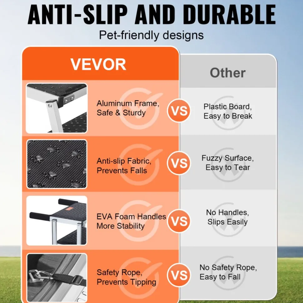 VEVOR Dog Stair for Cars, Wide 4-step Dog Car Steps, Folding Dog Car Ramp with Nonslip Surface, Portable Pet Steps Lightweight Aluminum for Car, SUV and Truck, Supports up to 150 lbs