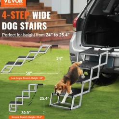VEVOR Dog Stair for Cars, Wide 4-step Dog Car Steps, Folding Dog Car Ramp with Nonslip Surface, Portable Pet Steps Lightweight Aluminum for Car, SUV and Truck, Supports up to 150 lbs