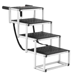 VEVOR Dog Stair for Cars, Wide 4-step Dog Car Steps, Folding Dog Car Ramp with Nonslip Surface, Portable Pet Steps Lightweight Aluminum for Car, SUV and Truck, Supports up to 150 lbs