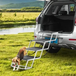 VEVOR Dog Stair for Cars, Wide 4-step Dog Car Steps, Folding Dog Car Ramp with Nonslip Surface, Portable Pet Steps Lightweight Aluminum for Car, SUV and Truck, Supports up to 250 lbs