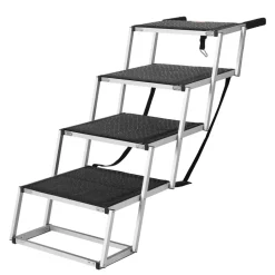 VEVOR Dog Stair for Cars, Wide 4-step Dog Car Steps, Folding Dog Car Ramp with Nonslip Surface, Portable Pet Steps Lightweight Aluminum for Car, SUV and Truck, Supports up to 250 lbs