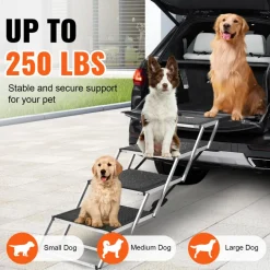 VEVOR Dog Stair for Cars, Wide 4-step Dog Car Steps, Folding Dog Car Ramp with Nonslip Surface, Portable Pet Steps Lightweight Aluminum for Car, SUV and Truck, Supports up to 250 lbs