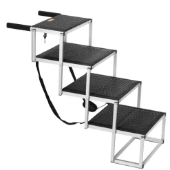 VEVOR Dog Stair for Cars, Wide 4-step Dog Car Steps, Folding Dog Car Ramp with Nonslip Surface, Portable Pet Steps Lightweight Aluminum for Car, SUV and Truck, Supports up to 250 lbs