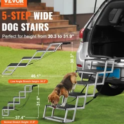 VEVOR Dog Stair for Cars, Wide 5-step Dog Car Steps, Folding Dog Car Ramp with Nonslip Surface, Portable Pet Steps Lightweight Aluminum for Car, SUV and Truck, Supports up to 150 lbs