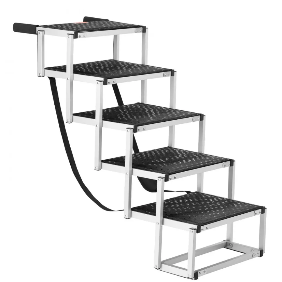 VEVOR Dog Stair for Cars, Wide 5-step Dog Car Steps, Folding Dog Car Ramp with Nonslip Surface, Portable Pet Steps Lightweight Aluminum for Car, SUV and Truck, Supports up to 150 lbs