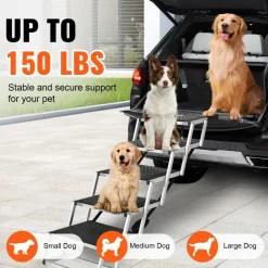 VEVOR Dog Stair for Cars, Wide 5-step Dog Car Steps, Folding Dog Car Ramp with Nonslip Surface, Portable Pet Steps Lightweight Aluminum for Car, SUV and Truck, Supports up to 150 lbs