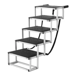 VEVOR Dog Stair for Cars, Wide 5-step Dog Car Steps, Folding Dog Car Ramp with Nonslip Surface, Portable Pet Steps Lightweight Aluminum for Car, SUV and Truck, Supports up to 150 lbs