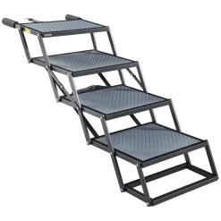 VEVOR Dog Stairs for Car, 4 Steps Extra Wide Foldable Dog Ramp for Large Dogs with Non-Slip Surface, Portable Lightweight Pet Stairs Ladder for Car, SUV, Truck, High Bed, Sofa, Support up to 400 lbs