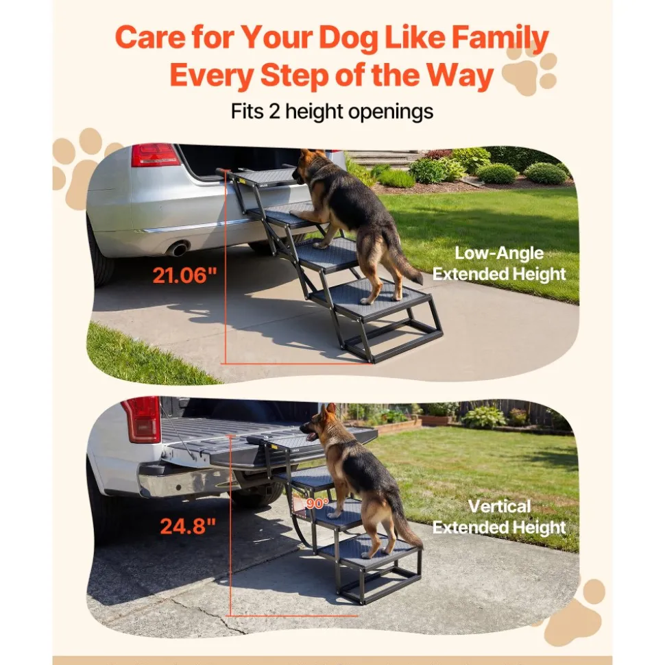 VEVOR Dog Stairs for Car, 4 Steps Extra Wide Foldable Dog Ramp for Large Dogs with Non-Slip Surface, Portable Lightweight Pet Stairs Ladder for Car, SUV, Truck, High Bed, Sofa, Support up to 400 lbs