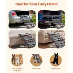 VEVOR Dog Stairs for Car, 4 Steps Extra Wide Foldable Dog Ramp for Large Dogs with Non-Slip Surface, Portable Lightweight Pet Stairs Ladder for Car, SUV, Truck, High Bed, Sofa, Support up to 400 lbs
