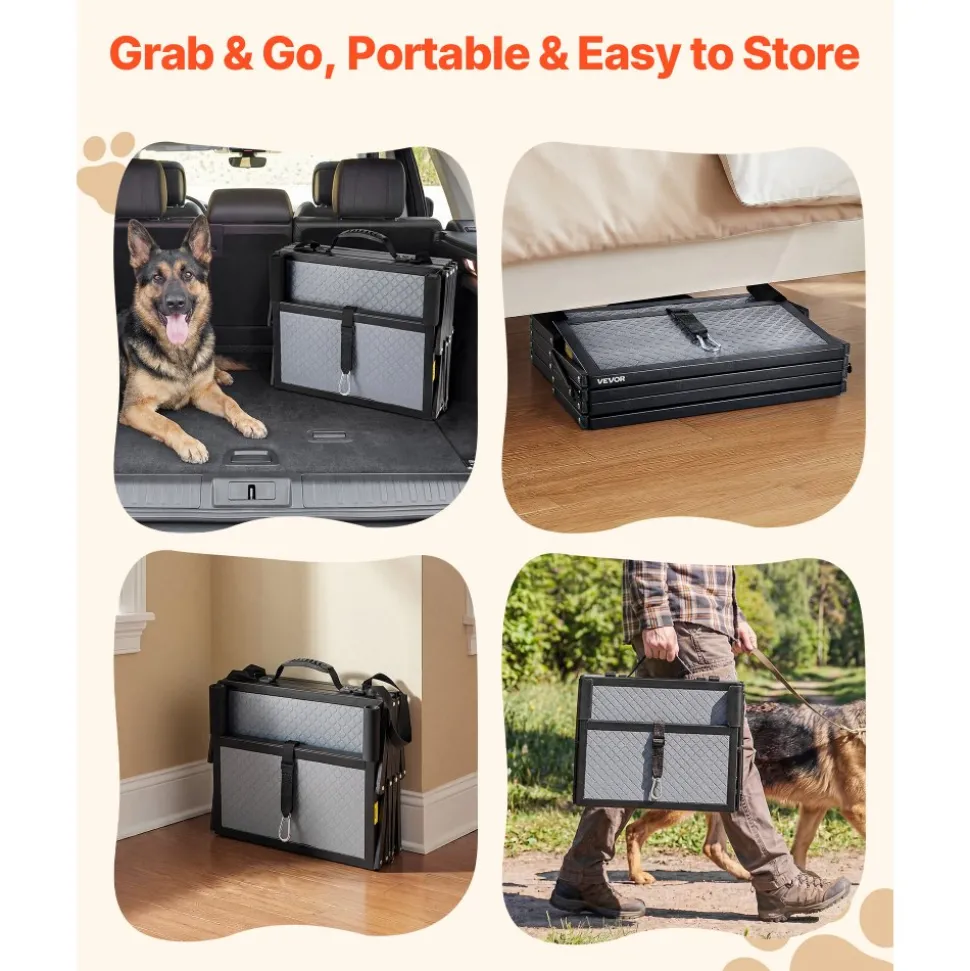 VEVOR Dog Stairs for Car, 4 Steps Extra Wide Foldable Dog Ramp for Large Dogs with Non-Slip Surface, Portable Lightweight Pet Stairs Ladder for Car, SUV, Truck, High Bed, Sofa, Support up to 400 lbs