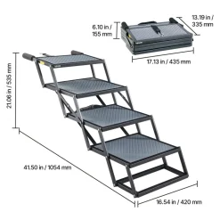 VEVOR Dog Stairs for Car, 4 Steps Extra Wide Foldable Dog Ramp for Large Dogs with Non-Slip Surface, Portable Lightweight Pet Stairs Ladder for Car, SUV, Truck, High Bed, Sofa, Support up to 400 lbs