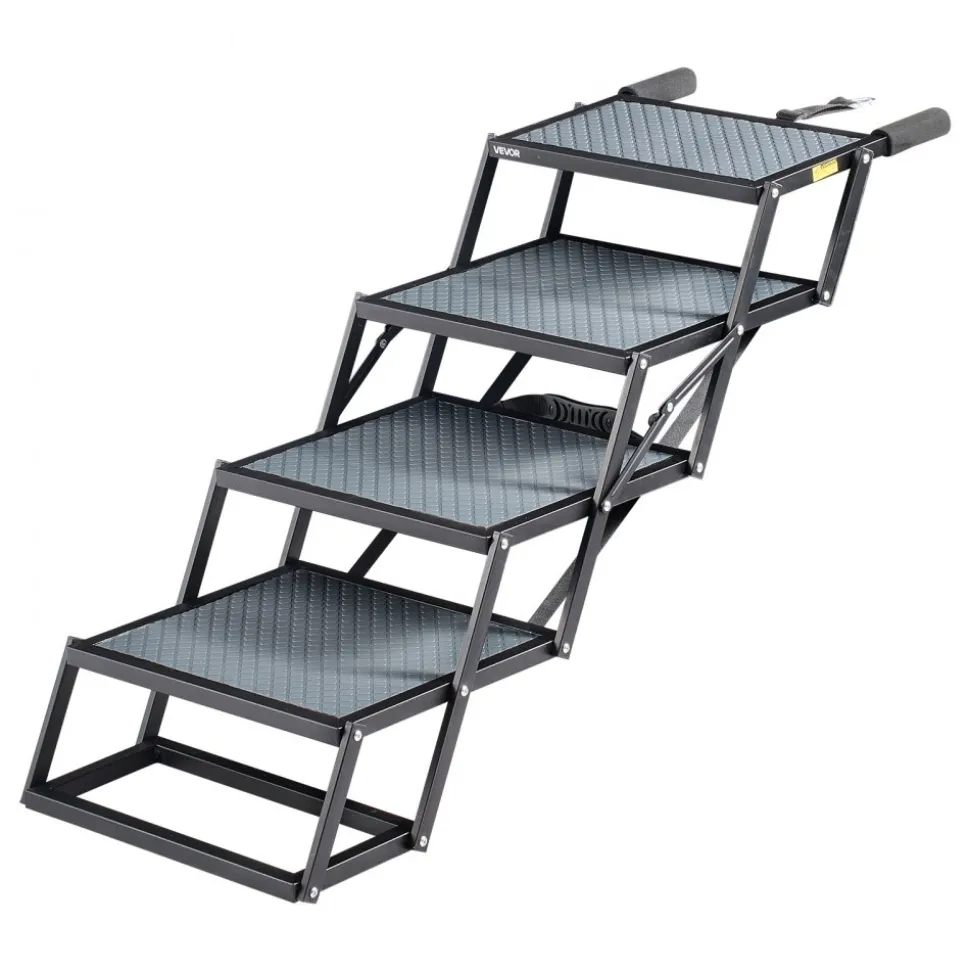 VEVOR Dog Stairs for Car, 4 Steps Extra Wide Foldable Dog Ramp for Large Dogs with Non-Slip Surface, Portable Lightweight Pet Stairs Ladder for Car, SUV, Truck, High Bed, Sofa, Support up to 400 lbs