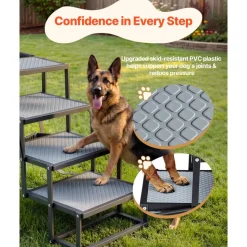 VEVOR Dog Stairs for Car, 4 Steps Extra Wide Foldable Dog Ramp for Large Dogs with Non-Slip Surface, Portable Lightweight Pet Stairs Ladder for Car, SUV, Truck, High Bed, Sofa, Support up to 400 lbs