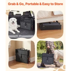 VEVOR Dog Stairs for Car, 4 Steps Extra Wide Foldable Dog Ramp for Large Dogs with Non-Slip Rug Surface, Portable Lightweight Pet Ladder for Car, SUV, Truck, High Beds, Sofas, Support up to 400 lbs