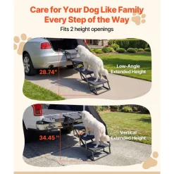 VEVOR Dog Stairs for Car, 4 Steps Extra Wide Foldable Dog Ramp for Large Dogs with Non-Slip Rug Surface, Portable Lightweight Pet Ladder for Car, SUV, Truck, High Beds, Sofas, Support up to 400 lbs