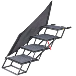 VEVOR Dog Stairs for Car, 4 Steps Extra Wide Foldable Dog Ramp for Large Dogs with Non-Slip Rug Surface, Portable Lightweight Pet Ladder for Car, SUV, Truck, High Beds, Sofas, Support up to 400 lbs