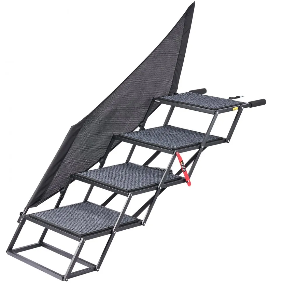VEVOR Dog Stairs for Car, 4 Steps Extra Wide Foldable Dog Ramp for Large Dogs with Non-Slip Rug Surface, Portable Lightweight Pet Ladder for Car, SUV, Truck, High Beds, Sofas, Support up to 400 lbs