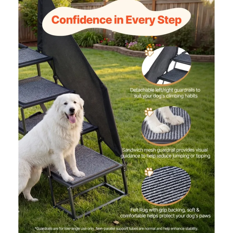 VEVOR Dog Stairs for Car, 4 Steps Extra Wide Foldable Dog Ramp for Large Dogs with Non-Slip Rug Surface, Portable Lightweight Pet Ladder for Car, SUV, Truck, High Beds, Sofas, Support up to 400 lbs