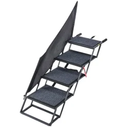 VEVOR Dog Stairs for Car, 4 Steps Extra Wide Foldable Dog Ramp for Large Dogs with Non-Slip Rug Surface, Portable Lightweight Pet Ladder for Car, SUV, Truck, High Beds, Sofas, Support up to 400 lbs