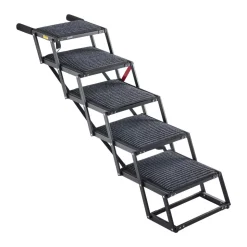 VEVOR Dog Stairs for Car, 5 Steps Extra Wide Foldable Dog Ramp for Large Dogs with Non-Slip Rug Surface, Portable Lightweight Pet Ladder for Car, SUV, Truck, High Beds, Sofas, Support up to 200 lbs