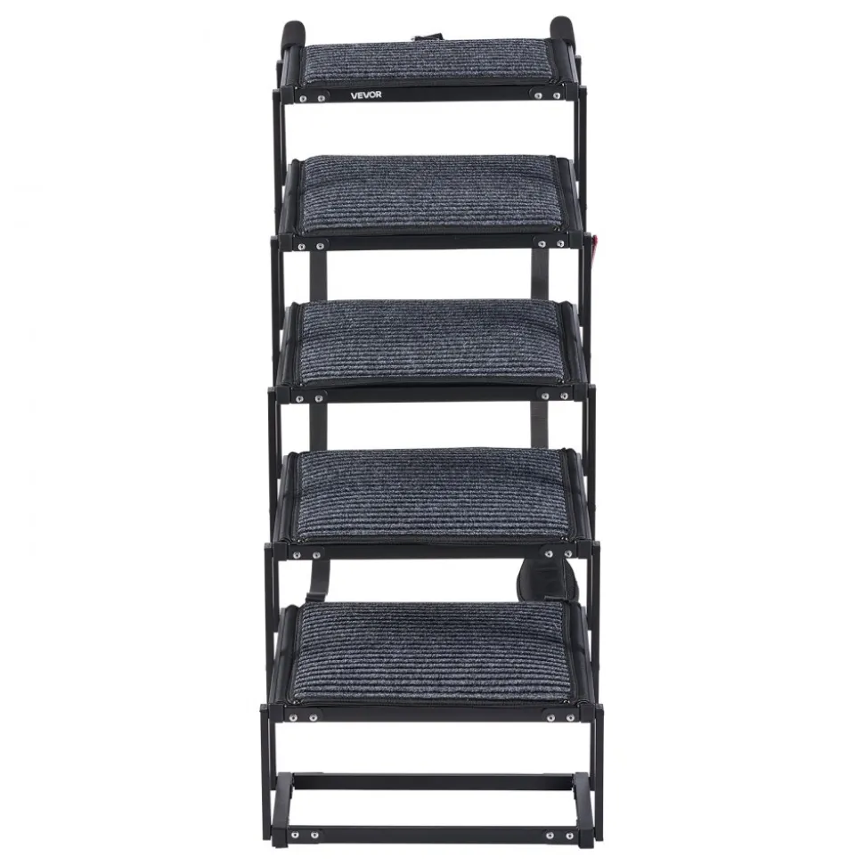 VEVOR Dog Stairs for Car, 5 Steps Extra Wide Foldable Dog Ramp for Large Dogs with Non-Slip Rug Surface, Portable Lightweight Pet Ladder for Car, SUV, Truck, High Beds, Sofas, Support up to 200 lbs