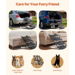 VEVOR Dog Stairs for Car, 5 Steps Extra Wide Foldable Dog Ramp for Large Dogs with Non-Slip Rug Surface, Portable Lightweight Pet Ladder for Car, SUV, Truck, High Beds, Sofas, Support up to 200 lbs