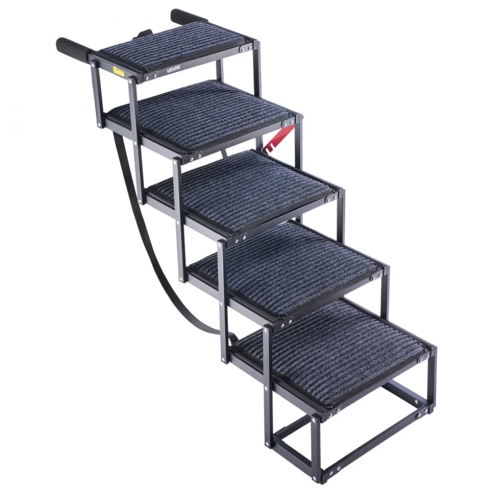 VEVOR Dog Stairs for Car, 5 Steps Extra Wide Foldable Dog Ramp for Large Dogs with Non-Slip Rug Surface, Portable Lightweight Pet Ladder for Car, SUV, Truck, High Beds, Sofas, Support up to 200 lbs