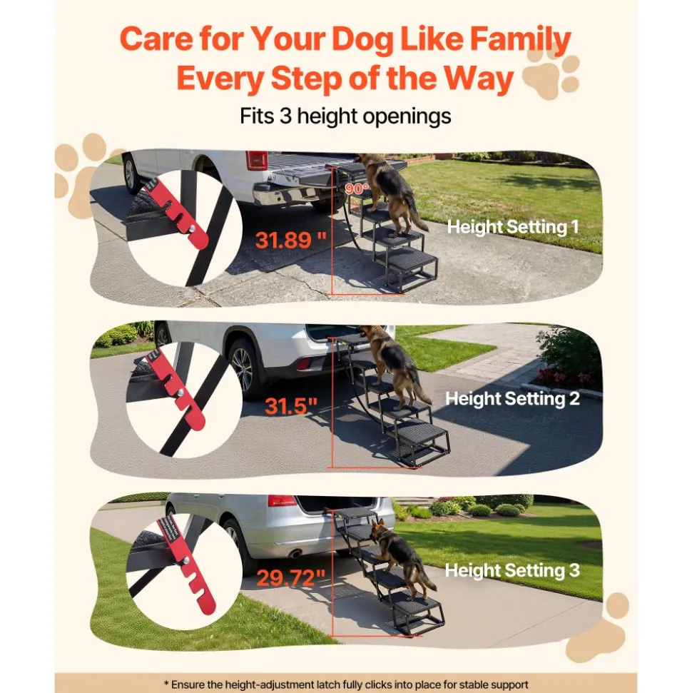 VEVOR Dog Stairs for Car, 5 Steps Extra Wide Foldable Dog Ramp for Large Dogs with Non-Slip Rug Surface, Portable Lightweight Pet Ladder for Car, SUV, Truck, High Beds, Sofas, Support up to 200 lbs