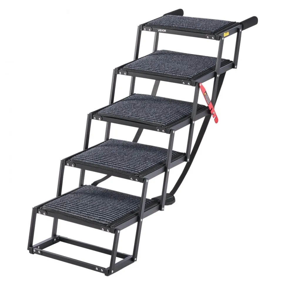 VEVOR Dog Stairs for Car, 5 Steps Extra Wide Foldable Dog Ramp for Large Dogs with Non-Slip Rug Surface, Portable Lightweight Pet Ladder for Car, SUV, Truck, High Beds, Sofas, Support up to 200 lbs