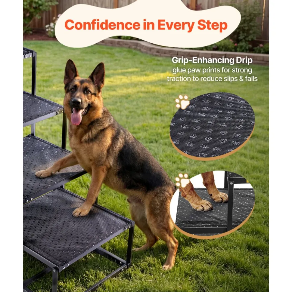 VEVOR Dog Stairs for Car, 4 Steps Extra Wide Foldable Dog Ramp for Large Dogs with Non-Slip Surface, Portable Lightweight Pet Stairs Ladder for Car, SUV, Truck, High Bed, Sofa, Support up to 250 lbs