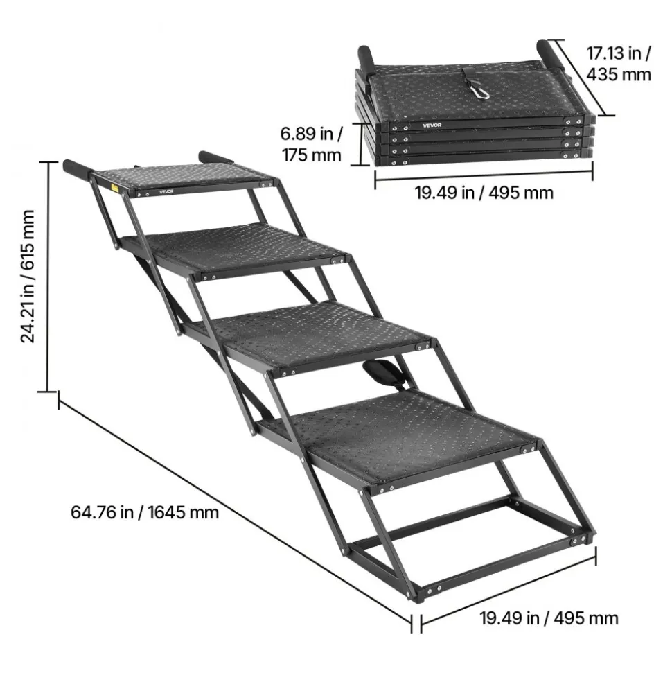 VEVOR Dog Stairs for Car, 4 Steps Extra Wide Foldable Dog Ramp for Large Dogs with Non-Slip Surface, Portable Lightweight Pet Stairs Ladder for Car, SUV, Truck, High Bed, Sofa, Support up to 250 lbs