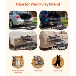 VEVOR Dog Stairs for Car, 4 Steps Extra Wide Foldable Dog Ramp for Large Dogs with Non-Slip Surface, Portable Lightweight Pet Stairs Ladder for Car, SUV, Truck, High Bed, Sofa, Support up to 250 lbs