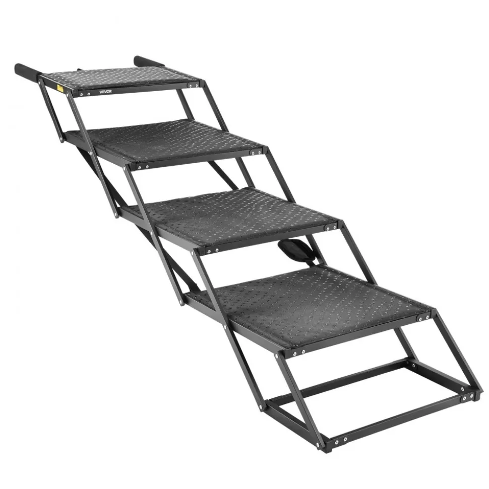 VEVOR Dog Stairs for Car, 4 Steps Extra Wide Foldable Dog Ramp for Large Dogs with Non-Slip Surface, Portable Lightweight Pet Stairs Ladder for Car, SUV, Truck, High Bed, Sofa, Support up to 250 lbs