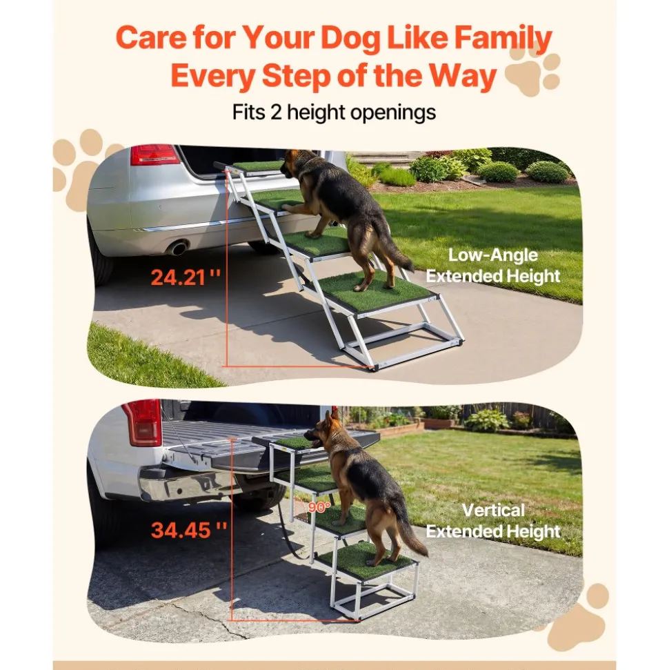 VEVOR Dog Stairs for Car, 4 Steps Extra Wide Foldable Dog Ramp for Large Dogs with Non-Slip Surface, Portable Lightweight Pet Stairs Ladder for Car, SUV, Truck, High Bed, Sofa, Support up to 200 lbs