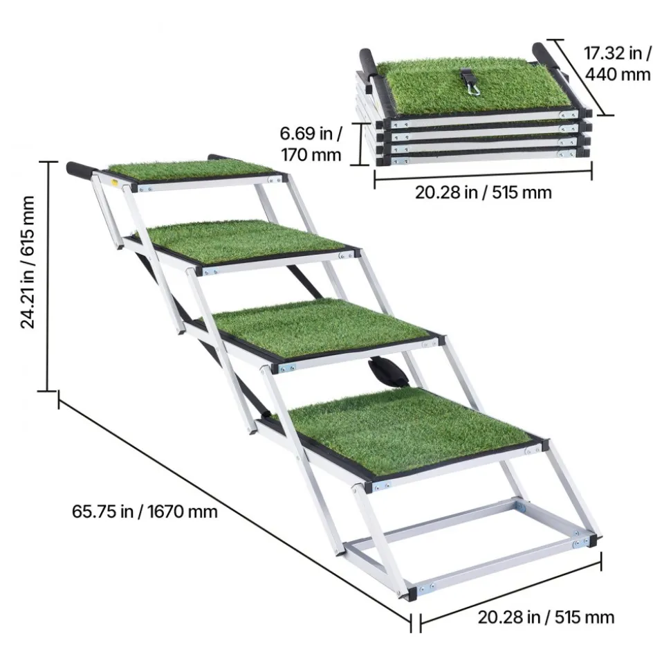 VEVOR Dog Stairs for Car, 4 Steps Extra Wide Foldable Dog Ramp for Large Dogs with Non-Slip Surface, Portable Lightweight Pet Stairs Ladder for Car, SUV, Truck, High Bed, Sofa, Support up to 200 lbs